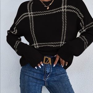 Black plaid cozy knit sweater